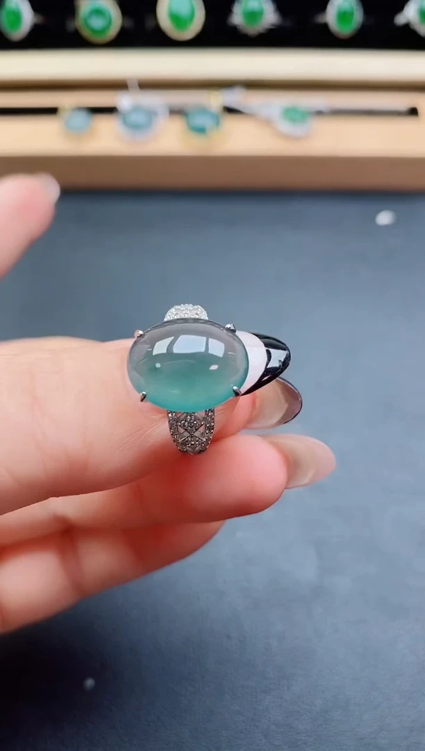 翡翠戒指银S925镶嵌50800
