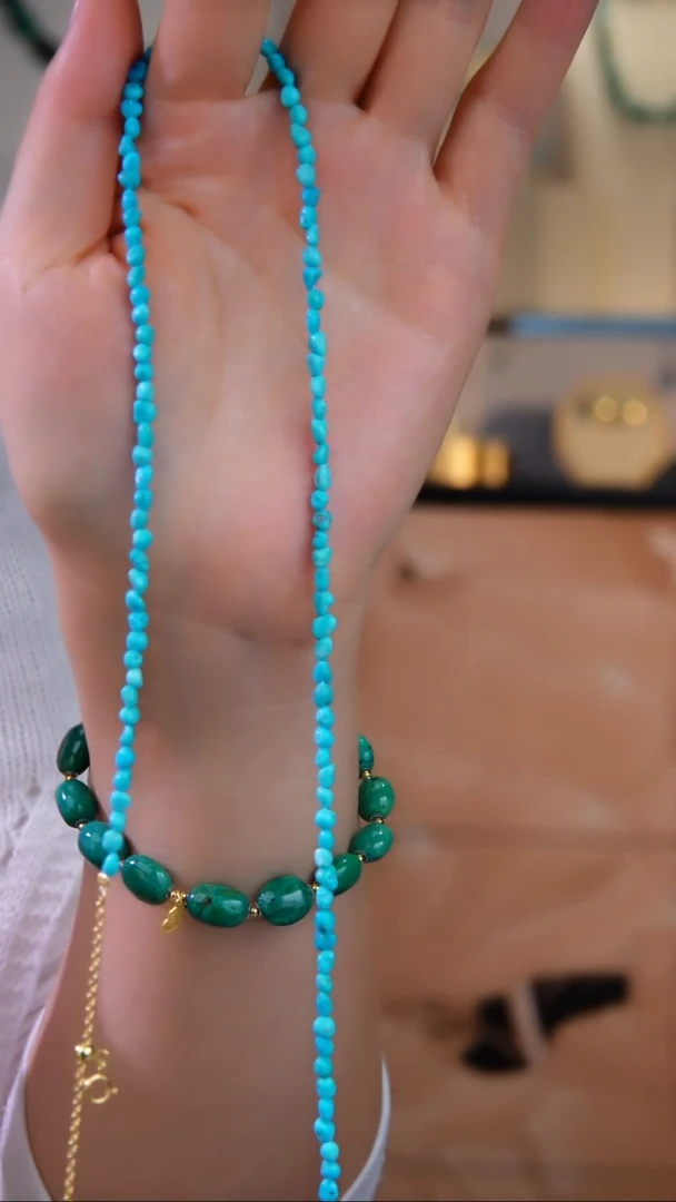 银S925镀金镶嵌绿松石项链多样性发货