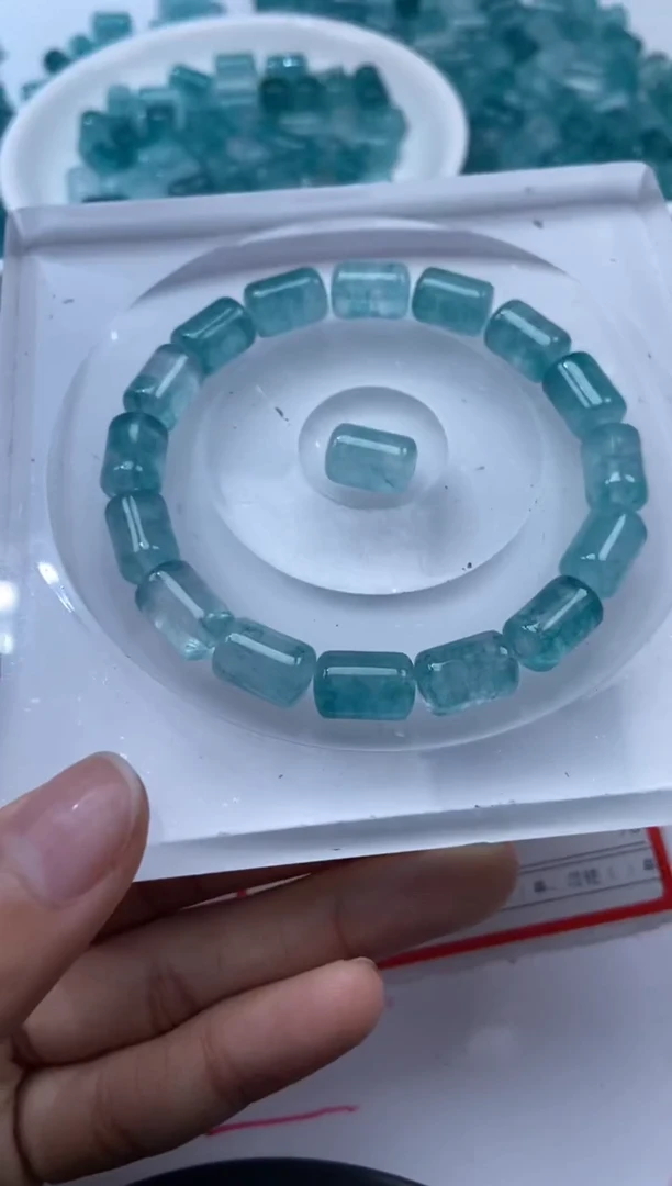 颈饰未镶嵌水晶W3243-蓝色碧玺管珠12*8mm*10颗