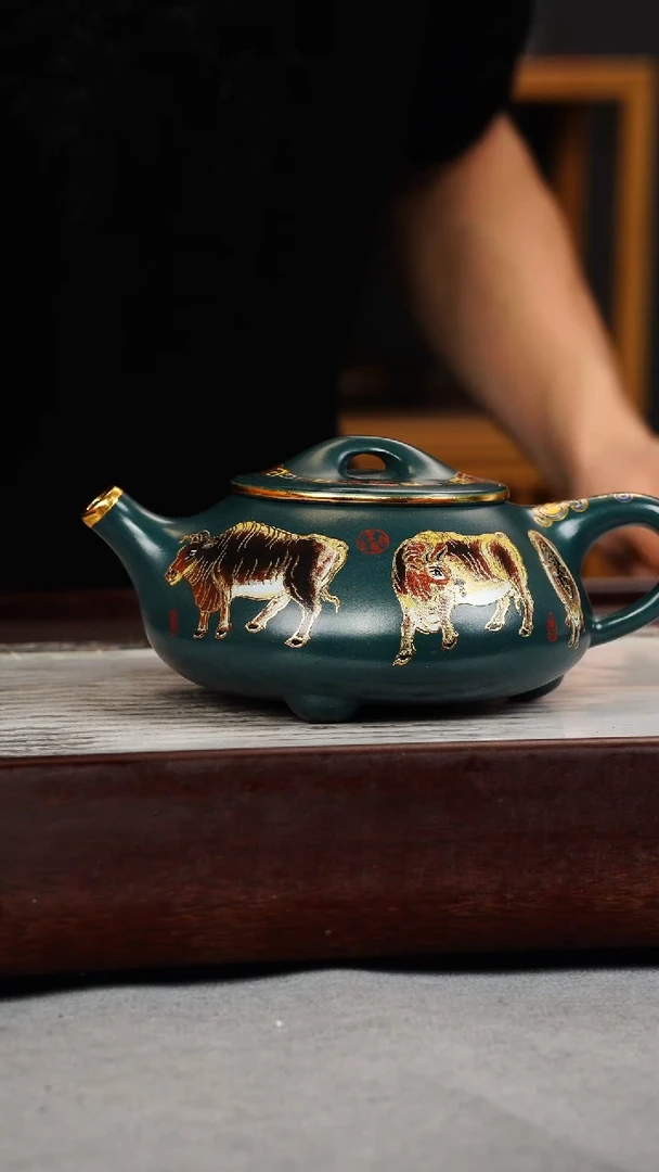 【闪购商品】紫砂茶壶苏门答腊青 景舟石瓢 五牛珐琅彩