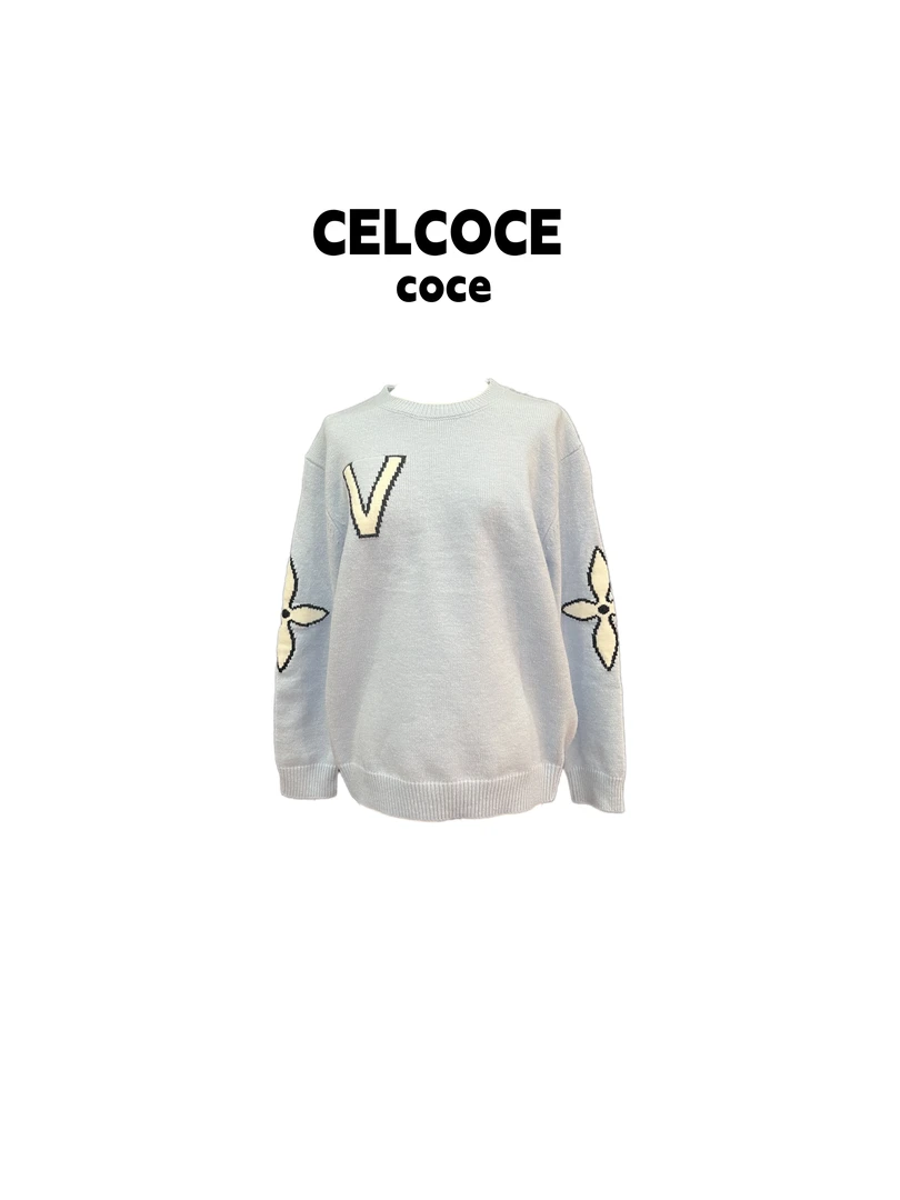 CELCOCE-A62-蓝色毛衣针织小香风减龄开衫领外套南油高端女-预