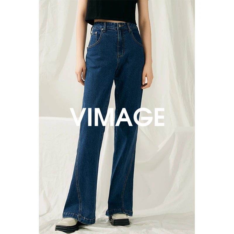 VIMAGE纬漫纪春夏新款蓝色复古牛仔裤V1905522