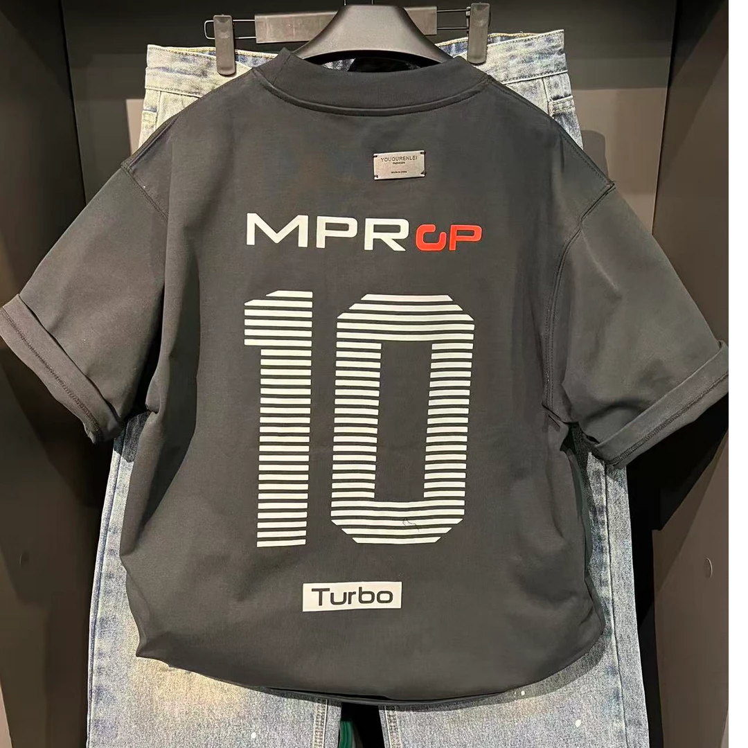 28016数字10重磅高克重纯棉休闲潮牌宽松圆领时尚潮流印花设计师