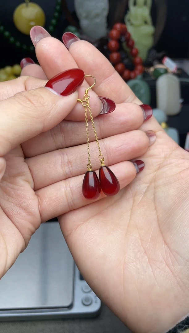 【闪购商品】血珀耳饰银S925镶嵌耳饰 f156