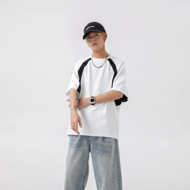 LNF撞色擦肩宽松休闲透气百搭短袖-男女同款