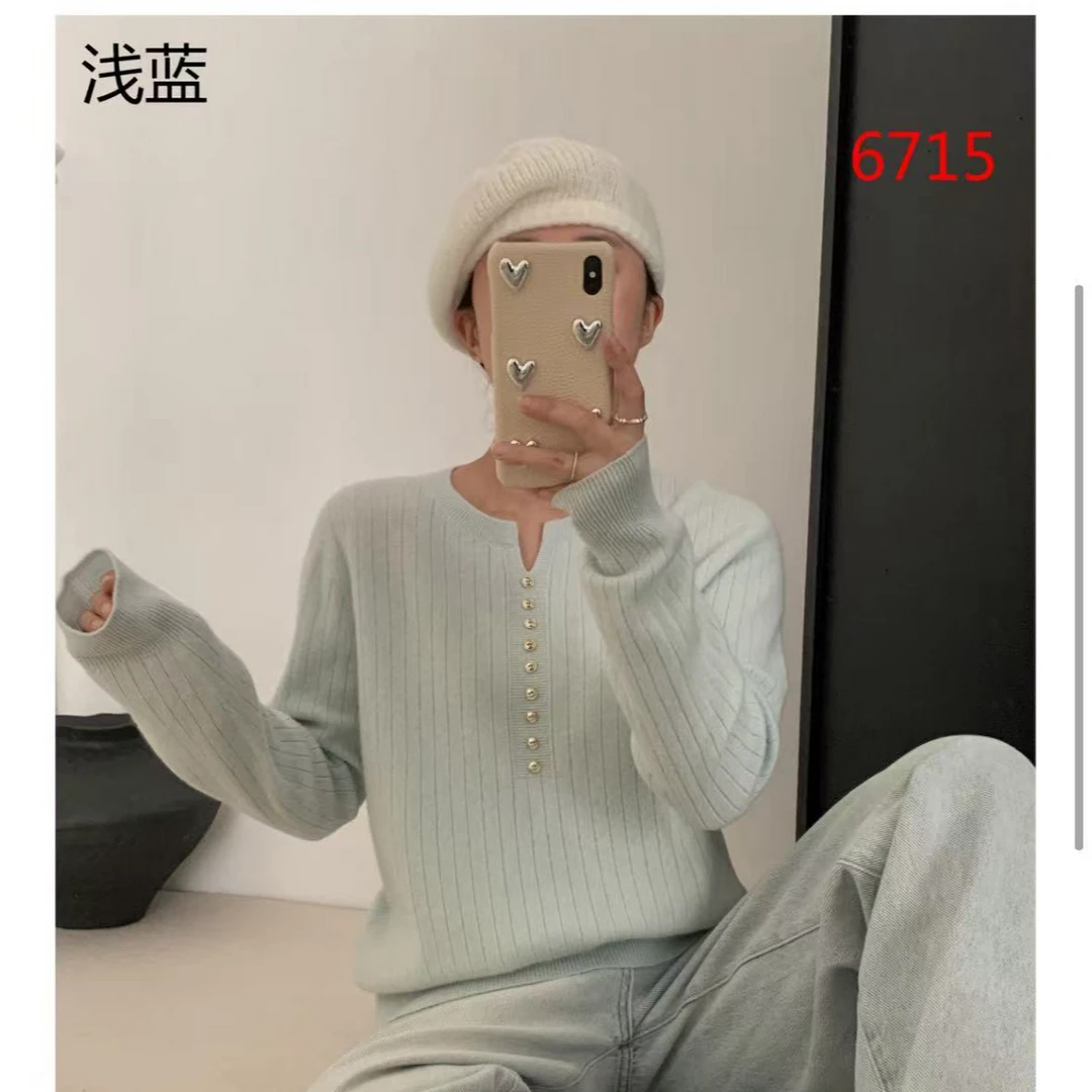 【漫妮】6715款春季新款羊毛羊绒圆领时尚网红百搭针织衫