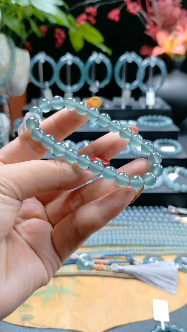 未镶嵌手串翡翠8mm高冰天晴蓝手串