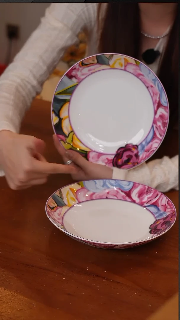 陶273-Gentle Queen梵高玫瑰-8寸深盘单品瓦楞盒装(2个装)