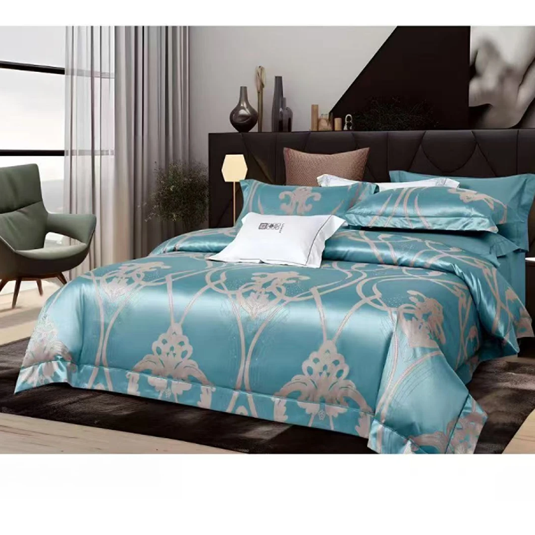 【M217】全棉贡轻奢缎提花四高档件套-华尔思-青竹绿