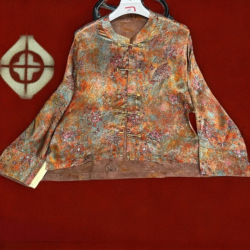 香云老料双穿前短后长直襟长袖上衣百搭气质提花女255