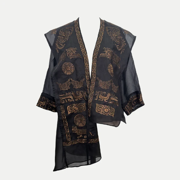 【凤显三星堆盘金绣系列】香云纱欧根纱盘金绣袈裟DB-S240120