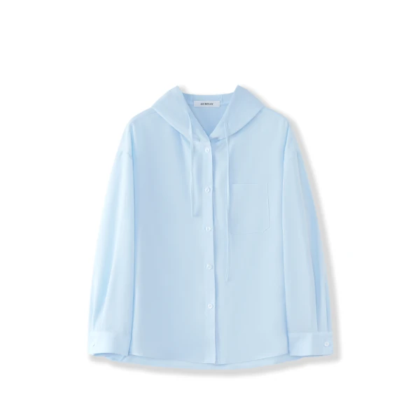 OUDIYAN | 小个子高端女装 秋季Naia醋酸纯色连帽休闲长袖衬衣