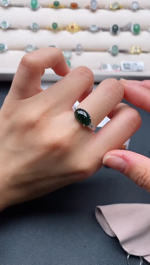 银S925镶嵌戒指翡翠4444444+7