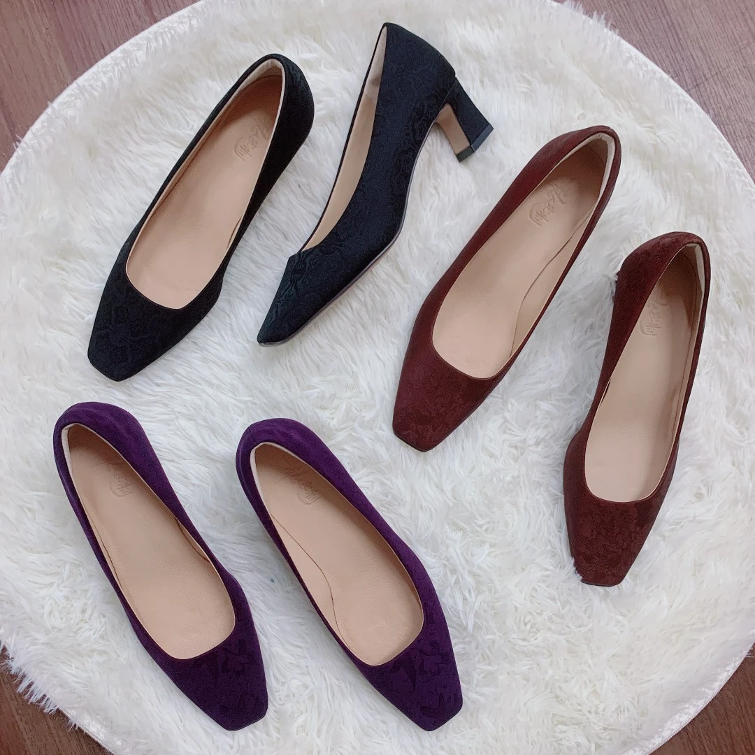 唐宋古匠【韵绮】H324 新中式舒适百搭国风方头女粗跟鞋