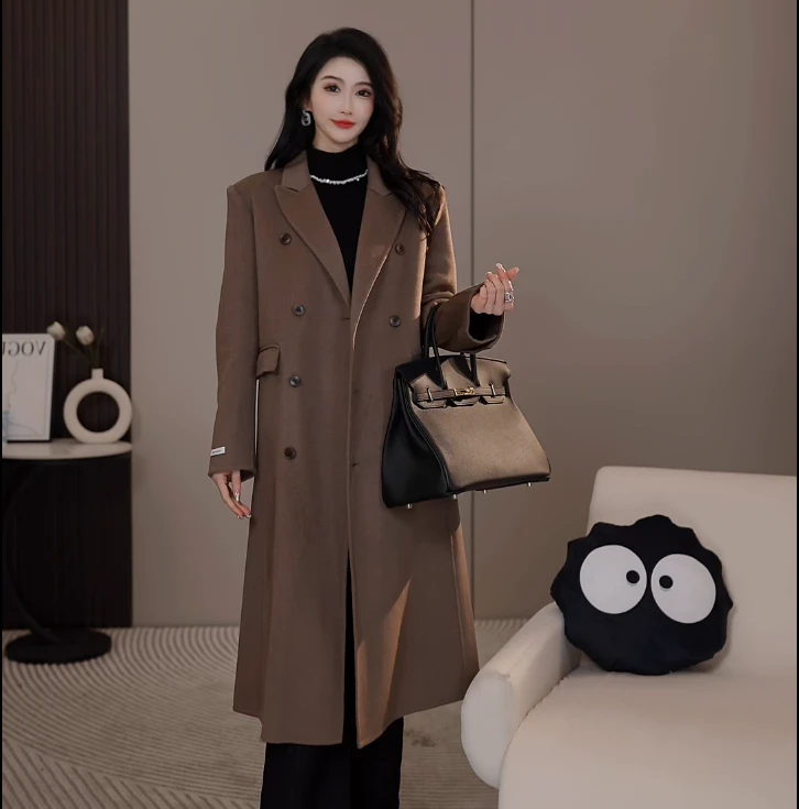 【阿紫专属】A-838新款时尚减龄设计百搭气质女装中长款双面呢外套