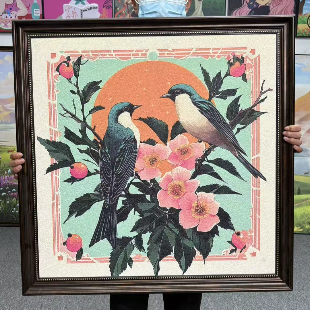 复古花鸟装饰画法式风客厅玄关挂画卧室餐厅壁画8080