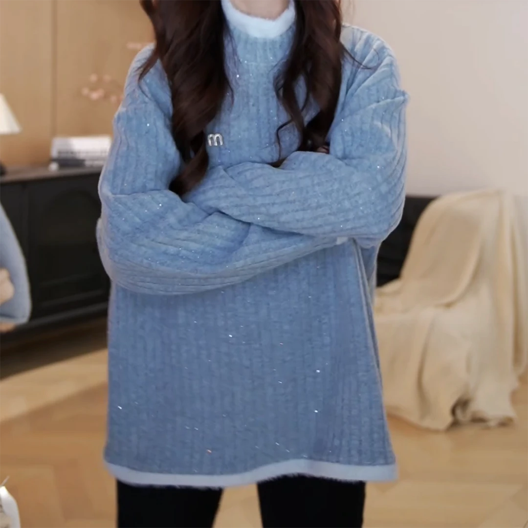 慧尔曼时尚设计师款拼接撞色保暖m标百搭卫衣上衣女C3154