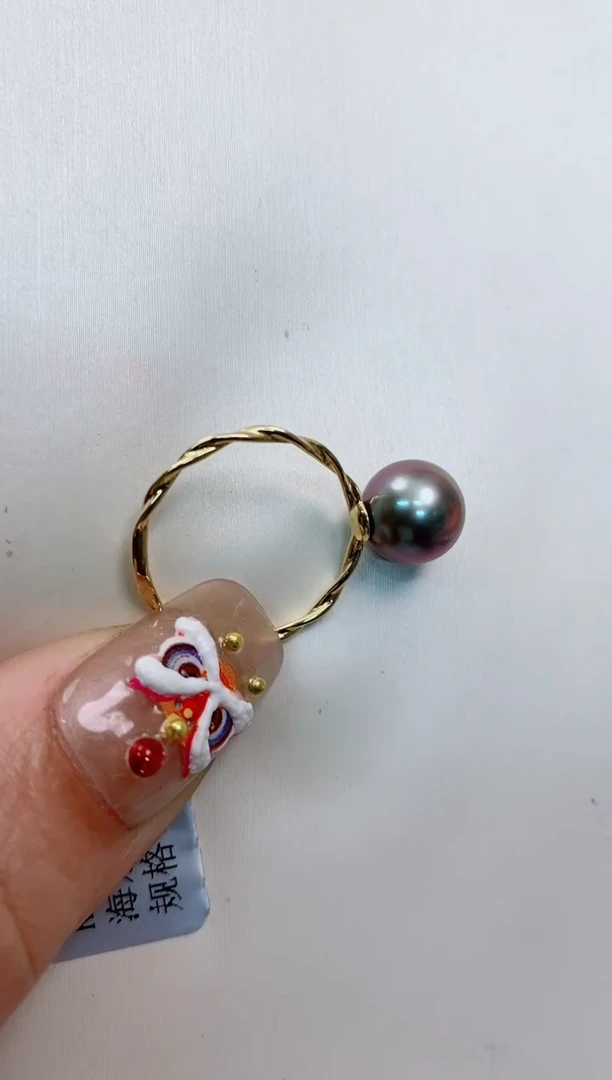 【闪购商品】海水珍珠戒指18K金镶嵌9-10大溪地黑珍珠戒指