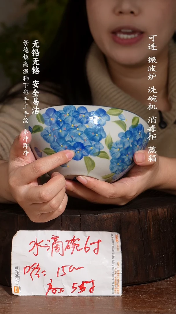 碗陶瓷景德镇高温瓷釉下彩手绘陶瓷