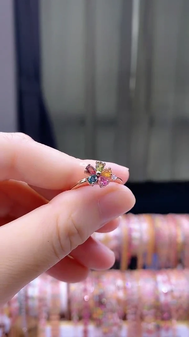 戒指银S925镶嵌碧玺35435435434354