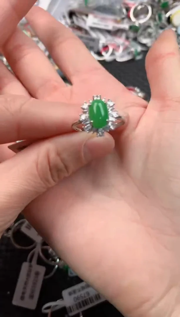 银S925镶嵌戒指翡翠33333  3