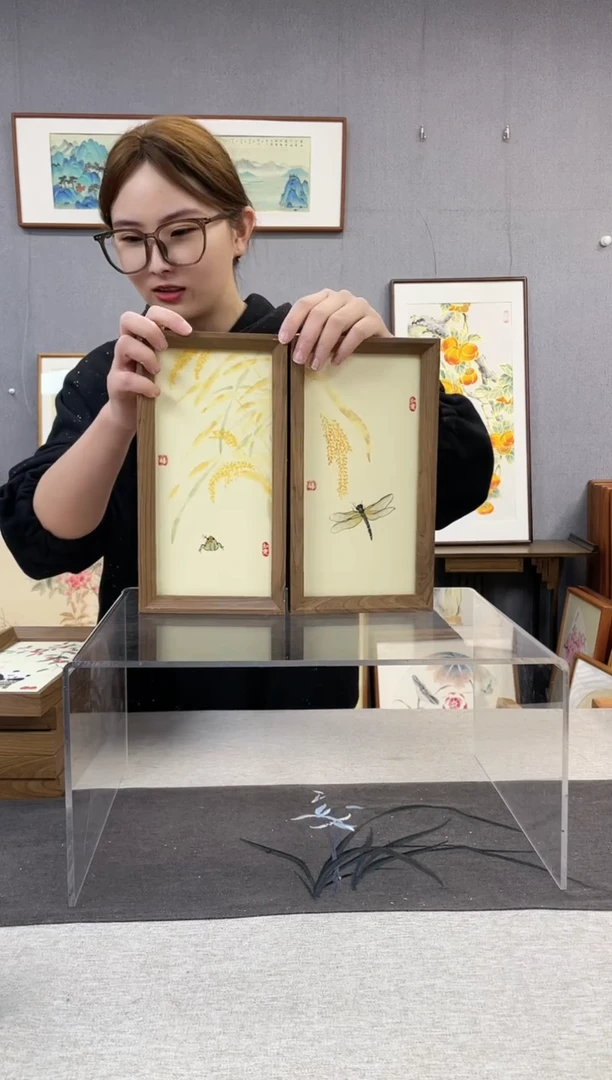 【闪购商品】国画手写手绘带框作品-16*29-两个