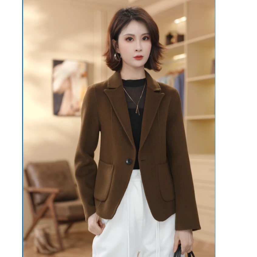 2025早春新双面羊毛大衣气质韩版宽松百搭西装领一粒扣外套女346