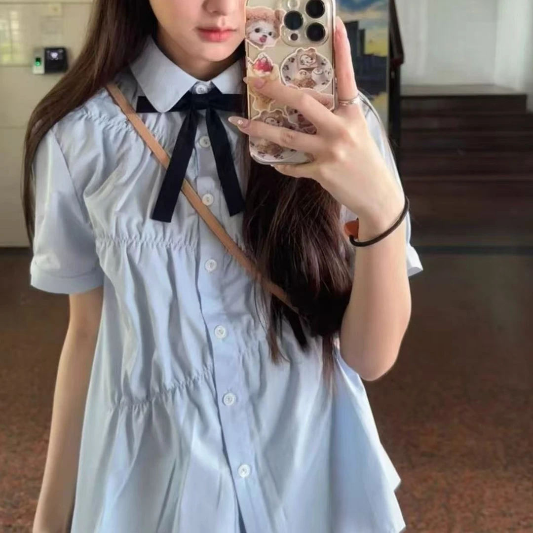 婷婷家衬衫上衣女夏季新款学院风设计感甜美日系衬衣套装