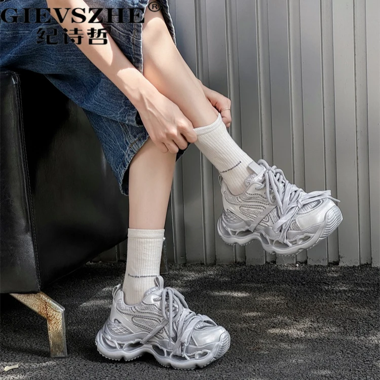 纪诗哲绑带时尚老爹鞋女秋季新款轻便发泡镂空厚底小众百搭休闲鞋