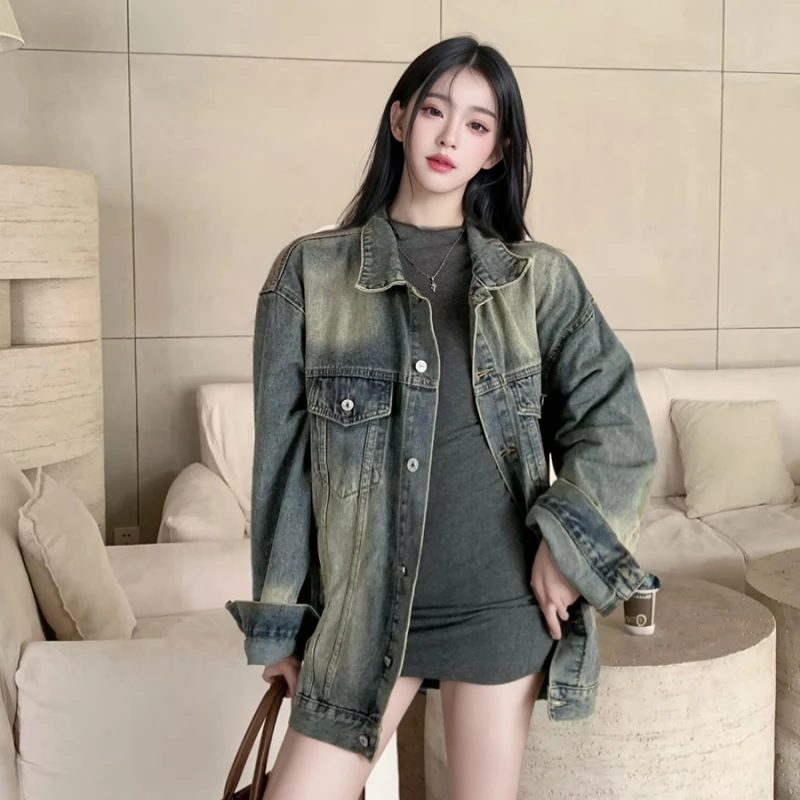 水洗复古美式牛仔外套女高街潮牌宽松情侣休闲宽松百搭上衣8659