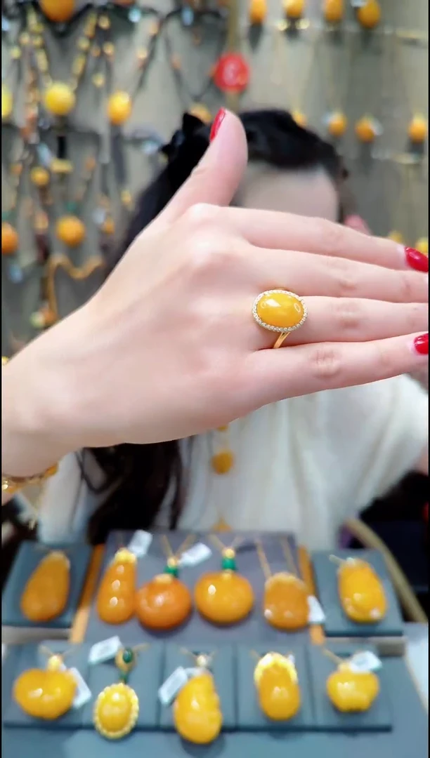 【闪购商品】蜜蜡戒指银S925镀金镶嵌H179蜜蜡戒指