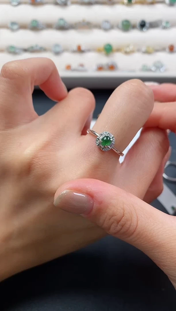 银S925镶嵌戒指翡翠44444444+4