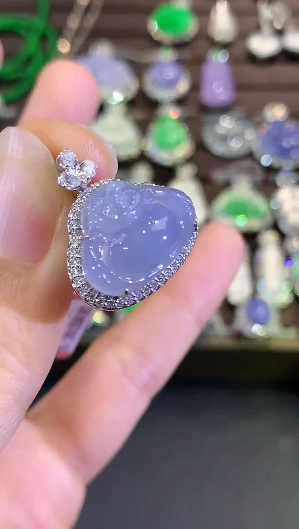 吊坠(不含链)18K金镶嵌翡翠B103 紫货有色差