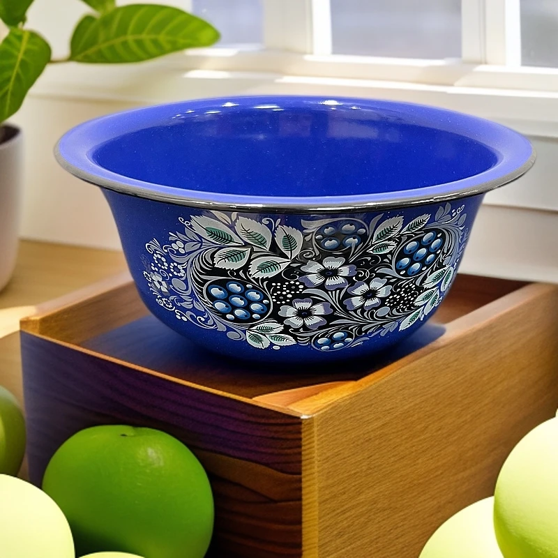 新疆包邮【蓝白点深型盆】加厚搪瓷盆珐琅汤盆和面盆洗菜盆家用菜盆