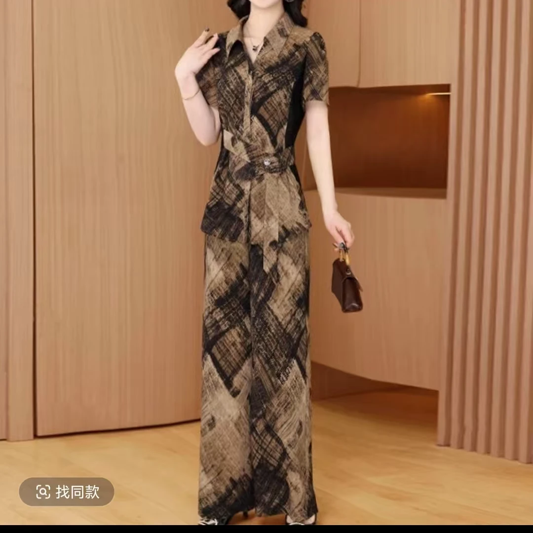 2025新款夏装时尚遮肉阔太太高贵显瘦套装爆款气质两件套