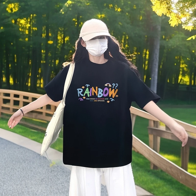 重磅纯棉短袖女t恤新款短袖夏季黑色纯棉宽松反季大码上衣ins学生