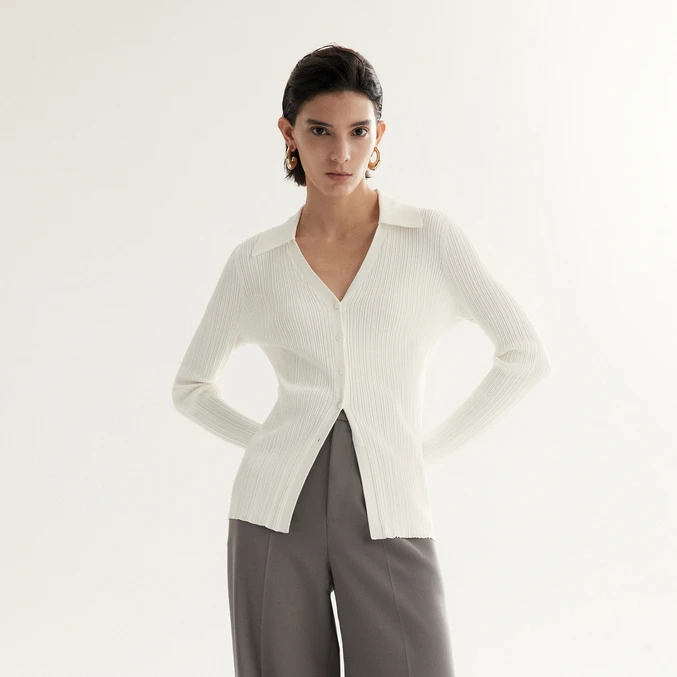 TORIL 新品【纸片人】简约V领修身针织开衫上衣女 TGD2FSK002