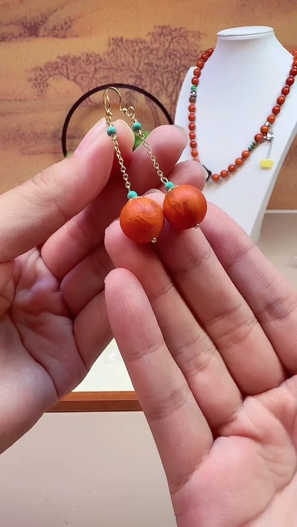 蜜蜡14K金镶嵌耳饰E164