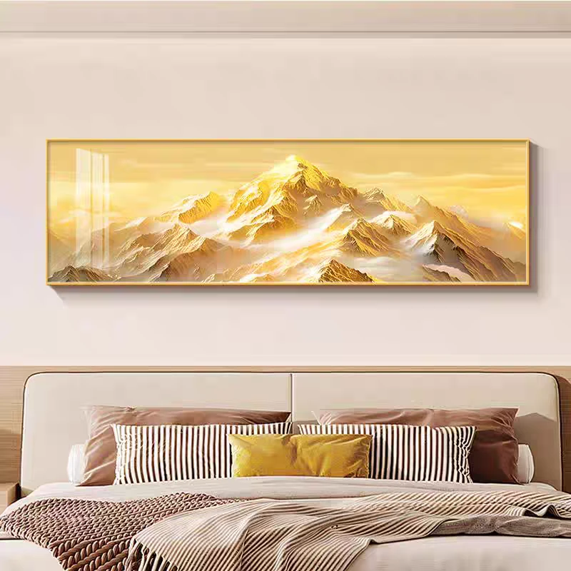 日照金山床头装饰画主卧房间高级感挂画背有靠山客厅卧室轻奢壁画