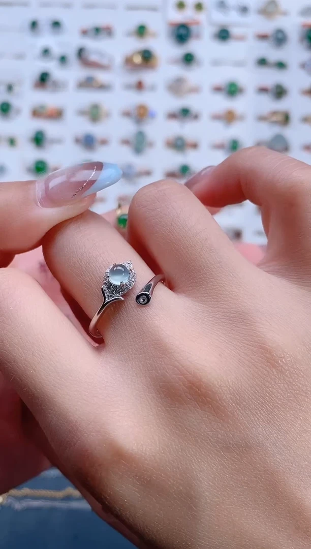 翡翠戒指银S925镶嵌天然翡翠