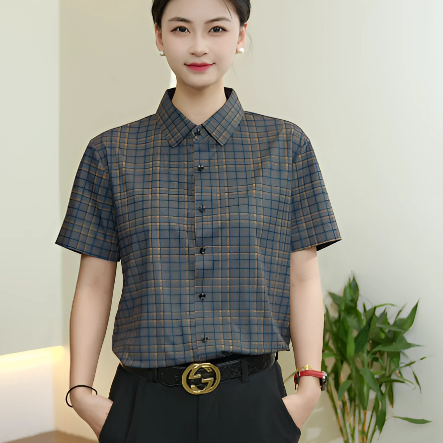 【桑蚕丝+蛋白冰丝】免熨烫无痕压胶夏季短袖男士格子衬衫商务休闲