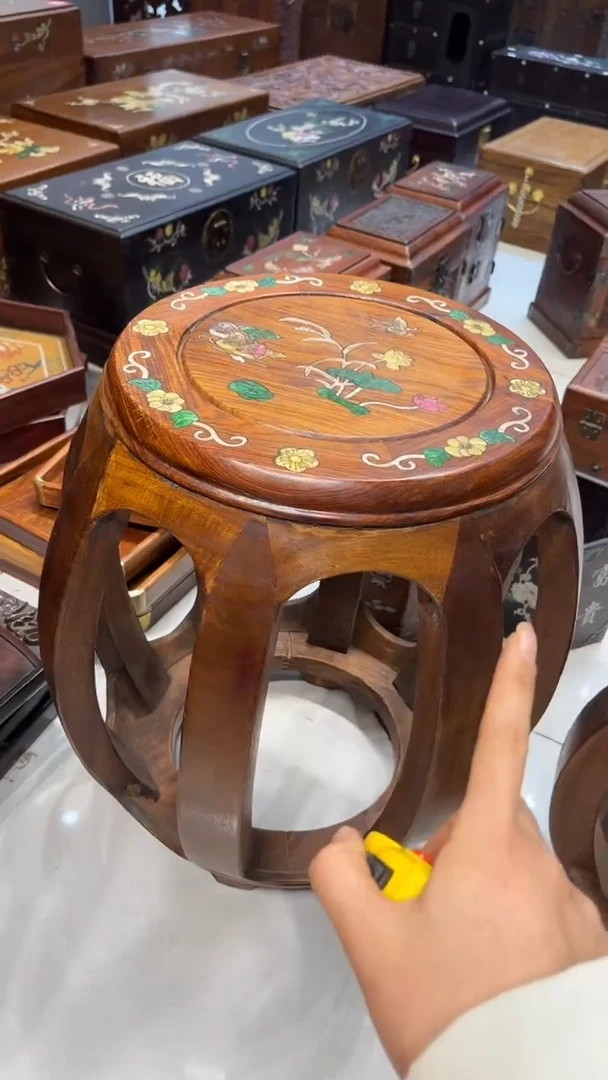【闪购商品】木鸳鸯戏水螺钿鼓凳