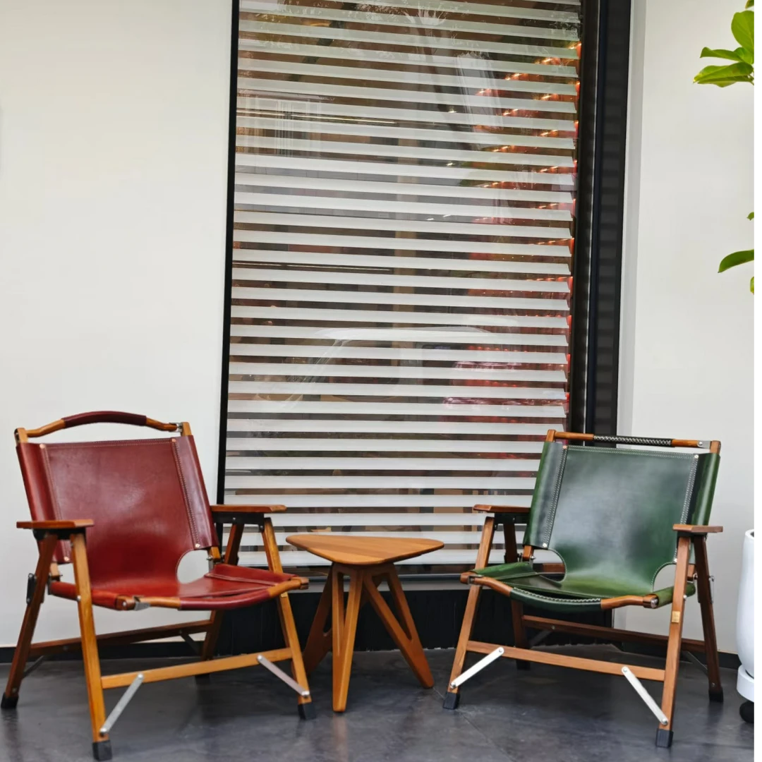 【克米特椅】胡桃木实木户外露营折叠椅真牛皮便捷式家用沙滩躺椅