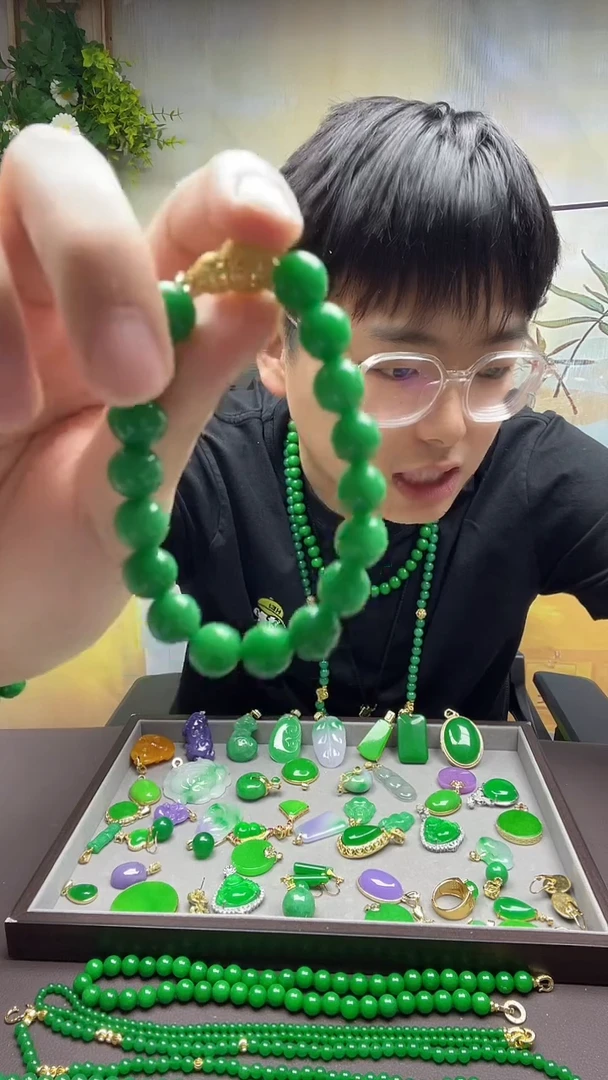 14K金镶嵌手链翡翠005翡翠圆珠手链 10mm