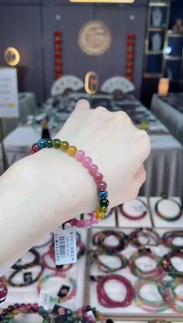 未镶嵌老矿碧玺色标彩虹单圈手串6mm+碧玺dan多样性发货一条