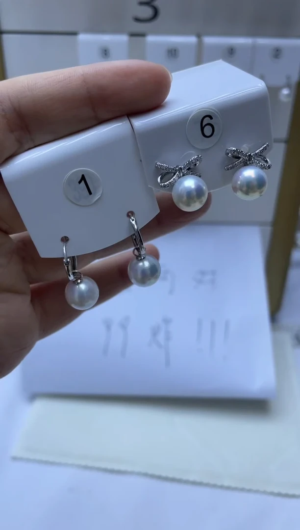 银S925镶嵌耳饰淡水珍珠1+6