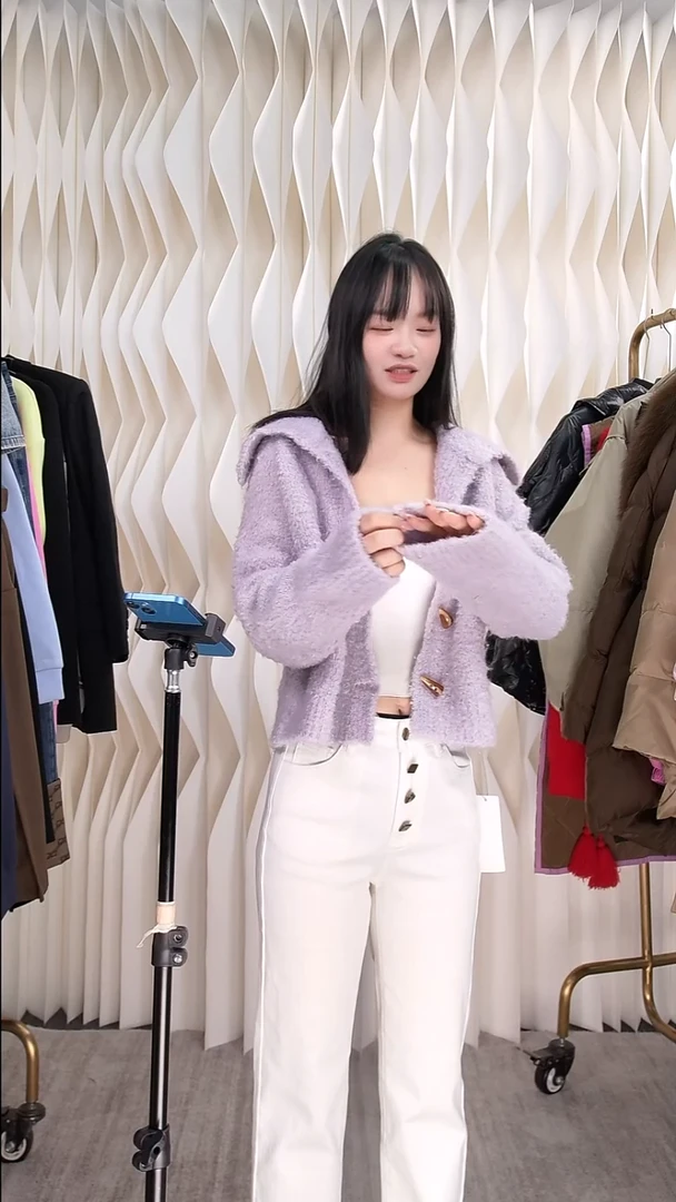 翻领针织外套均码