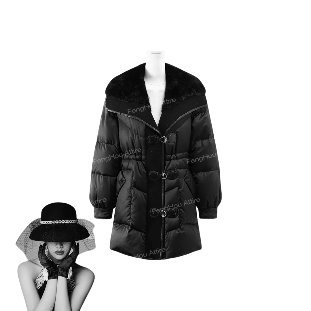 冬季中长款加厚鹅绒羽绒服23191