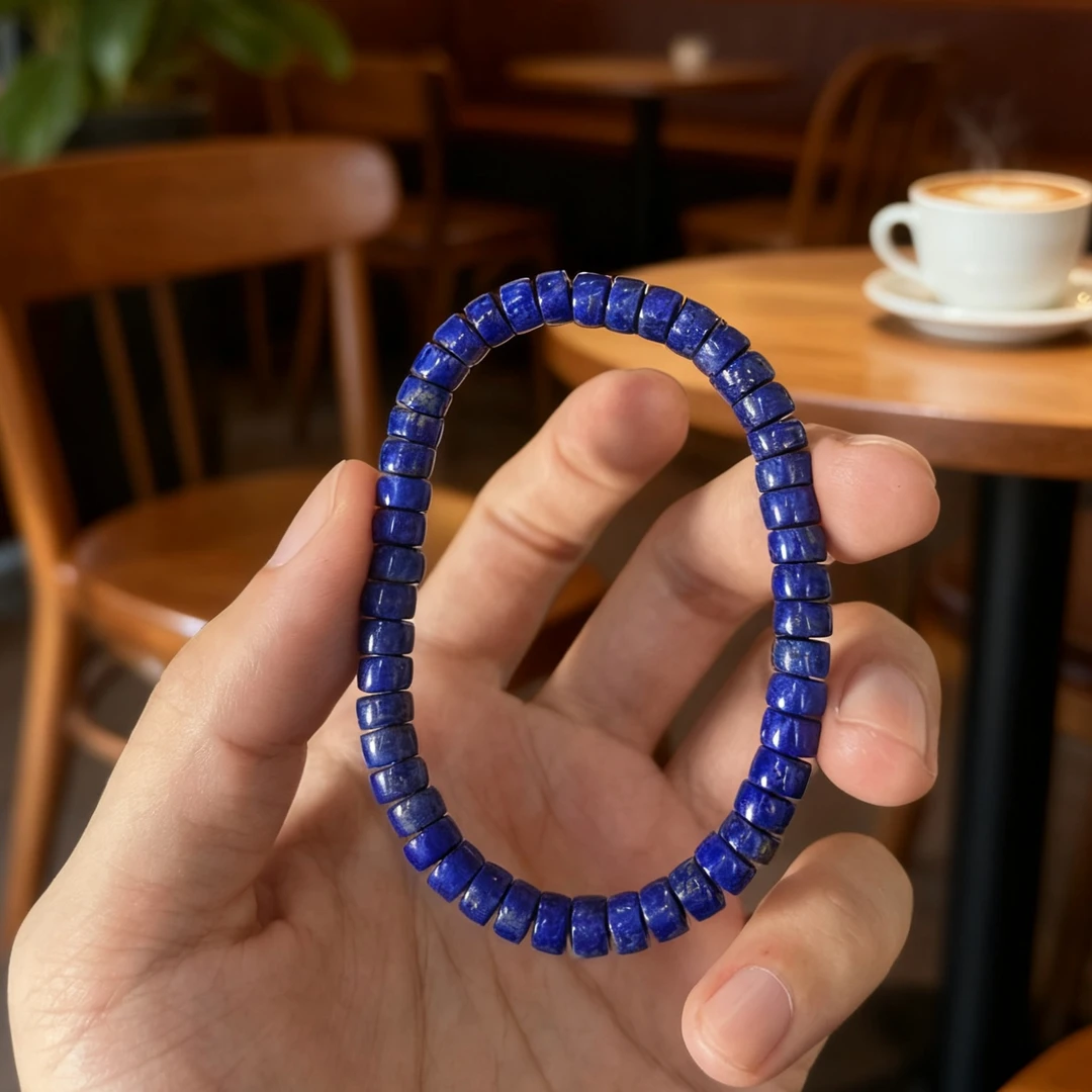 【晶缘聚】天然高品老矿青金石满天星精工直切药片单圈手串6mm