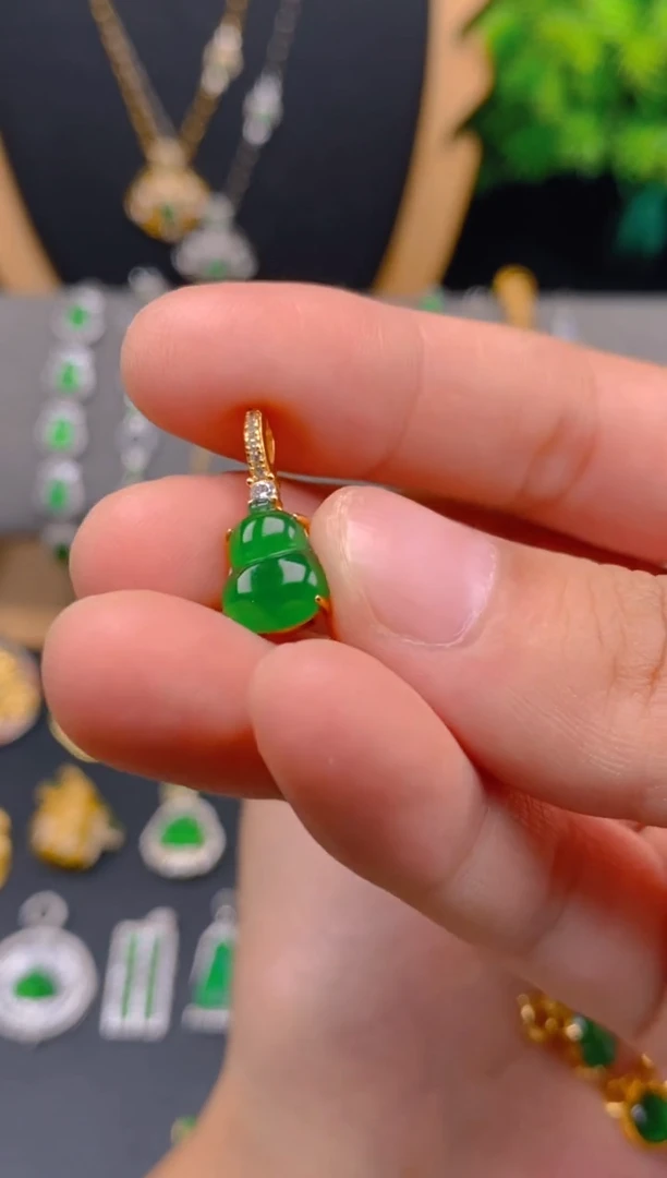 吊坠(不含链)银S925镶嵌翡翠大葫芦万能扣